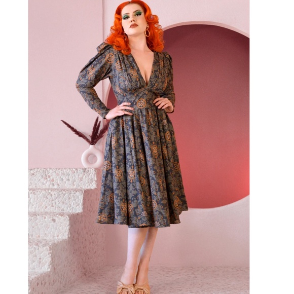 NWT! 2X Luna 1940s Style Dress in Royal Woods Crepe - Picture 1 of 7
